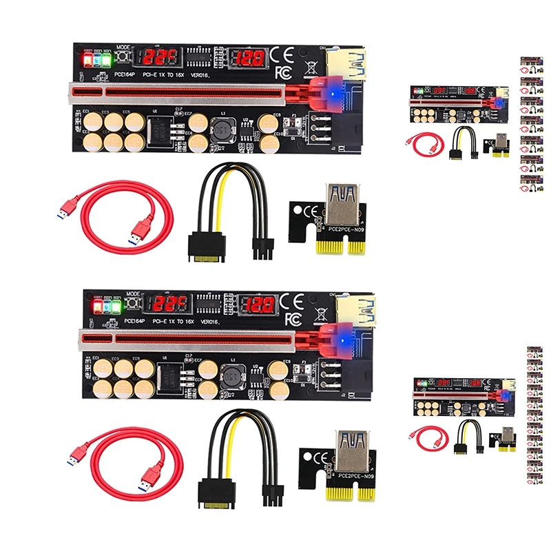 

Newest VER016 PCI-E 1X To 16X USB3.0 GPU Riser Card With 10 Capacitors Temperature Voltage Display For BTC Miner