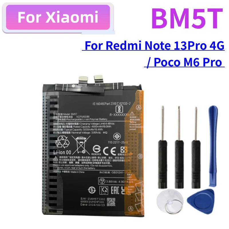 Replacement Battery BM5T For Redmi Note 13Pro 4G /  Poco M6 Pro  New High Quality Battery + Free Tools