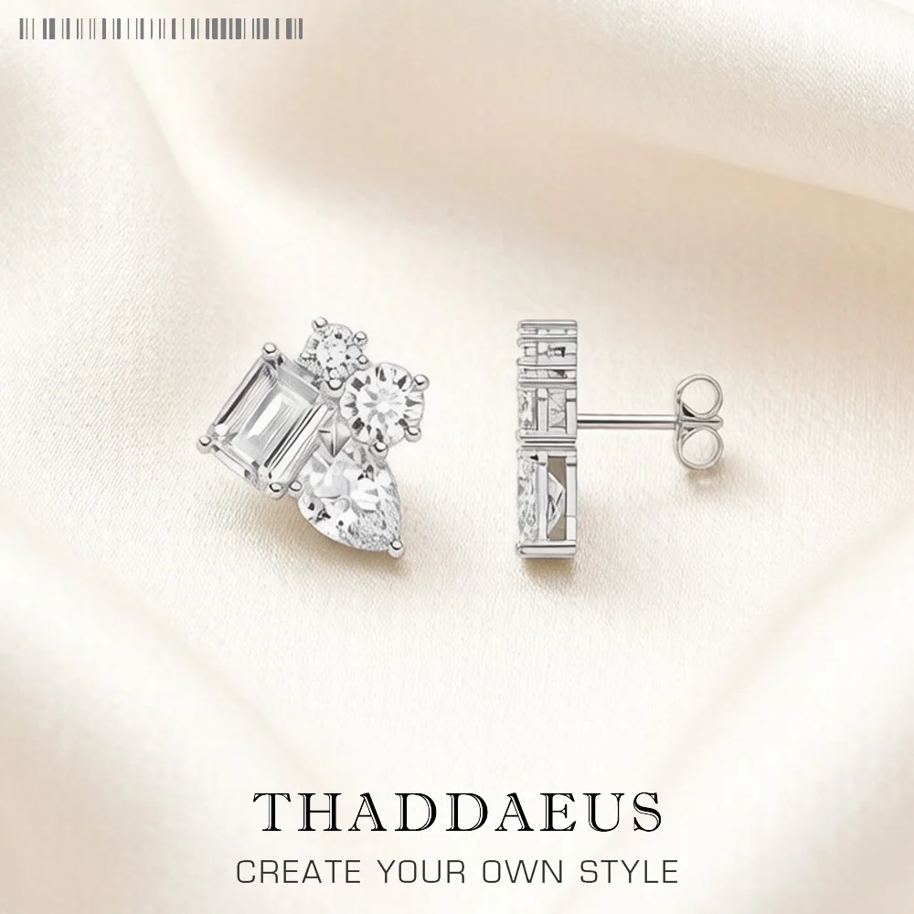 Geometrischer Ohrstecker aus weißem Stein, glamouröser Schmuck für Frauen, Hochzeit, romantisches Geschenk aus 925er Sterlingsilber