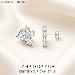 White Stone Geometric Ear Stud Glamorous Jewerly For Women Wedding Romantic Gift In 925 Sterling Silver