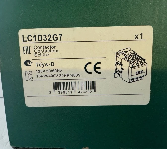 

Brand New Original LC1D32G7 AC electric Contactor 3P 3NO LC1-D32G7 32A 120V AC coil Fast Transport