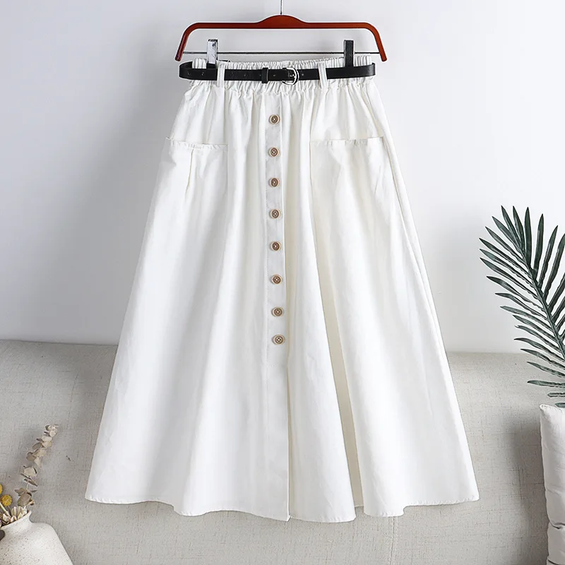 Single Breasted Skirt Women Spring 2022 Autumn Fashion High Waist Pleated Skirt Female A Line Skirt With Belt