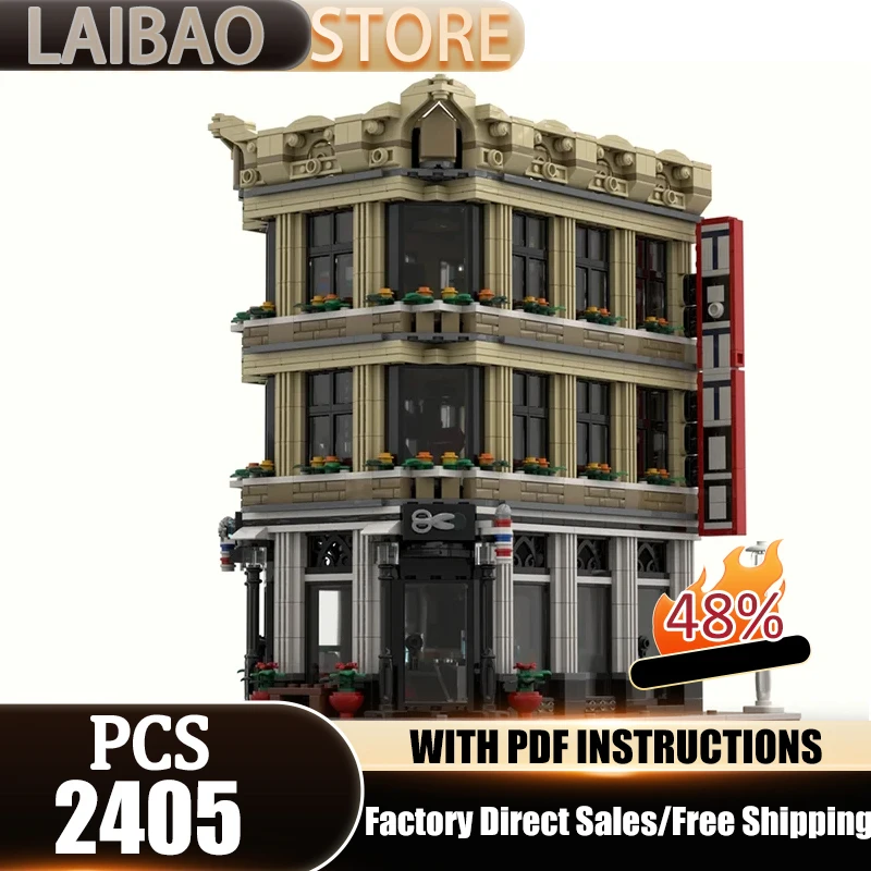 

Модель городской улицы City Street View, строительные блоки MOC, модель тату-салона и парикмахерской, технологические кирпичики, игрушки для самостоятельной сборки, конструктор, подарок