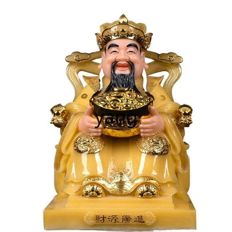 

TGF white marble stone carving inlaid with gold God of Wealth ornament, using Wen God of Wealth Buddha statue to attract wealth