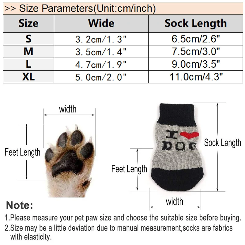 Anti Slip Dog Socks for Small Breeds Dogs Puppy Shoes Indoor Pet Paw Protection for Hardwood Floor Cartoon Animal 4pcs/set S-XL