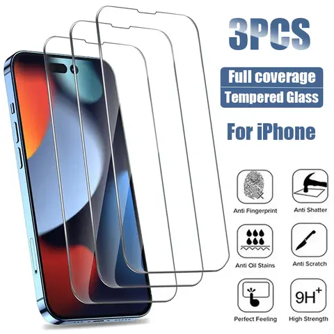 iPhone 14 15 16 Pro Max 15 Plus 화면 보호기 용 3PCS 전체 강화 유리 iPhone 13 11 12 Pro Max 13 미니 유리 필름