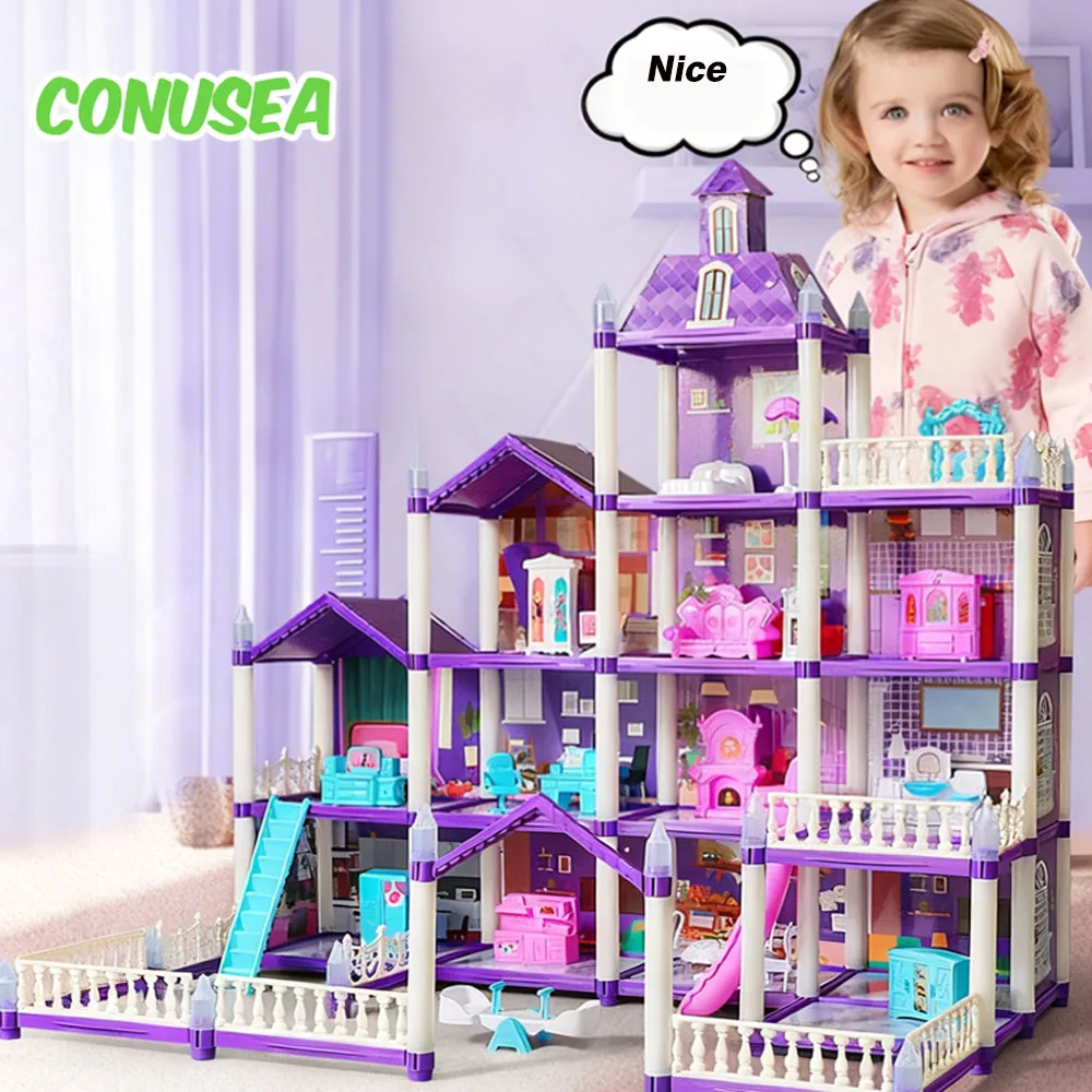 Case in miniatura per case fai-da-te Grande castello da principessa Villa Set Casa delle bambole giocattolo Casa da gioco Giocattoli per ragazze Regali di decorazioni natalizie
