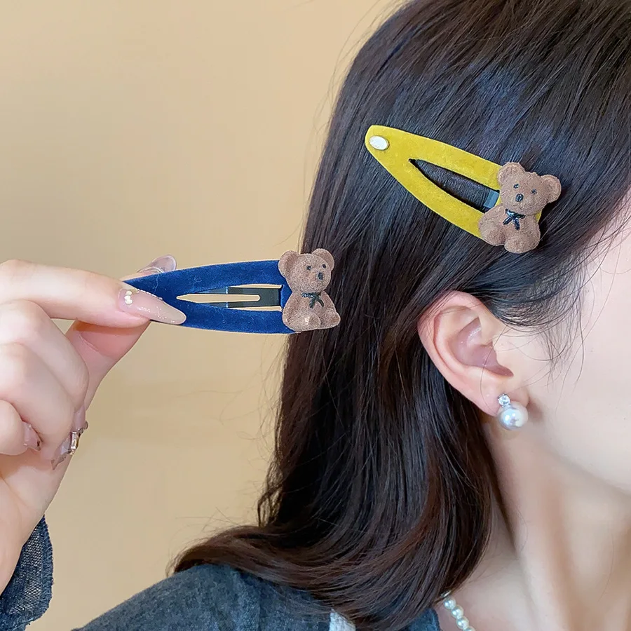 Süße süße Samtbär-Haarspangen für Frauen, niedliche vielseitige Entenschnabel-Clip, handgefertigte Haarspangen, seitlicher Clip, weicher Haar-Accessoire, M