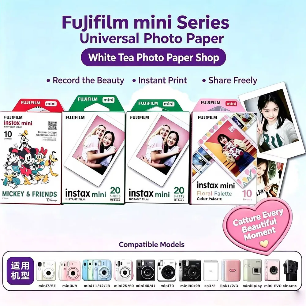 Instax Mini Film Fujifilm 10-50 Sheets Exposures Papers Color Design for Fuji Instax mini 12 Film Camera mini 11/9/8/7/90/SE/40