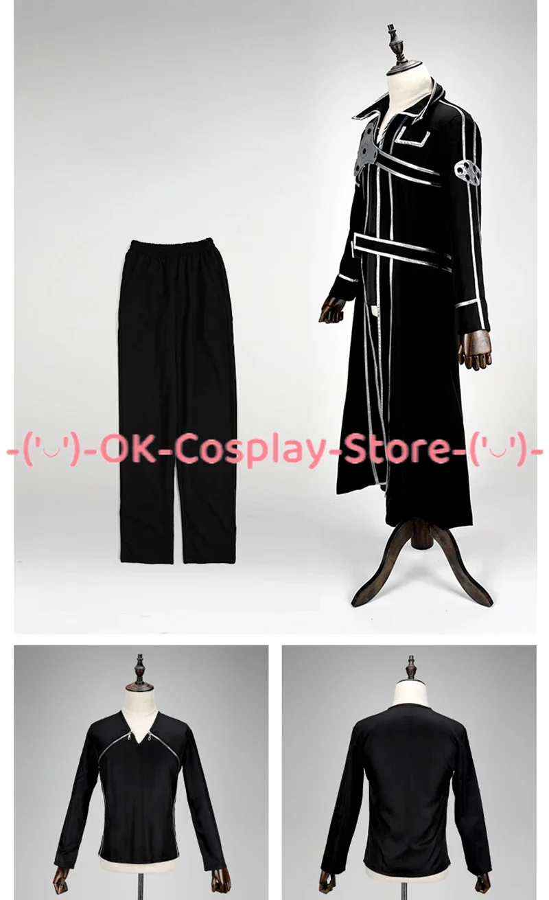 Anime Sword Art Online SAO Kirito Kirigayae disfraces Cosplay abrigo largo conjunto completo gabardina capa Top pantalones traje de Halloween