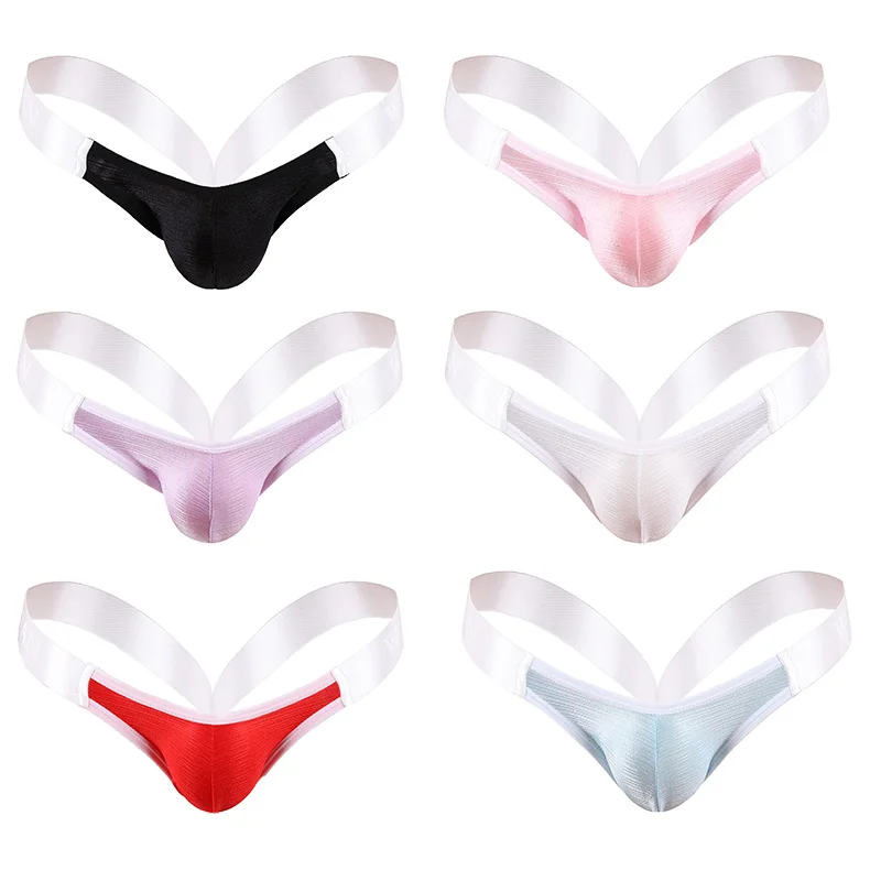 

Adult Men's Silky Exposed Buttocks Jockstraps Candy Colors Novelty Bulge Pouch Gay Erotic Backless Dick Bag/Funny G Strings