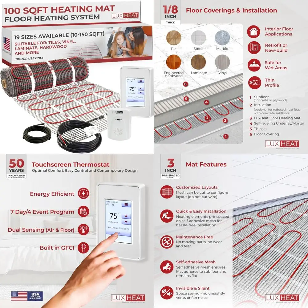 Elektrisches Strahlungs-Bodenheizsystem für 100 Quadratfuß – 120 V beheiztes Bodenmatten-Set für die Installation von Fliesen und Laminaten