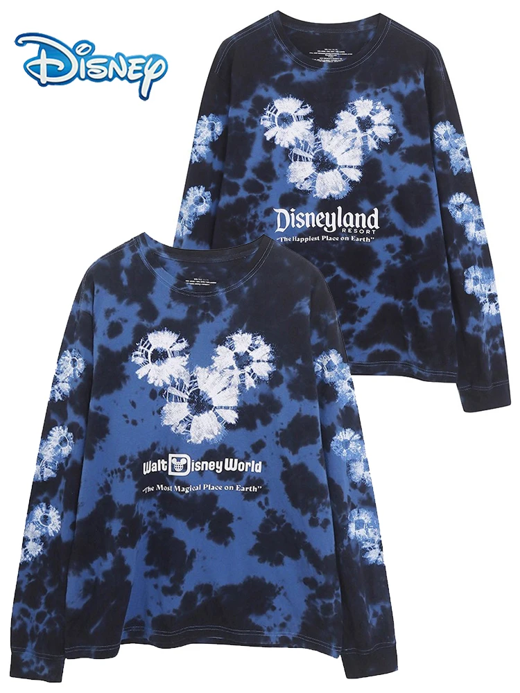 

Disneyland Walt Disney World Castle Letter Tie-dye Cartoon Print T-Shirt Women Long Sleelve Tee Casual Jumper Unisex Couple Tops