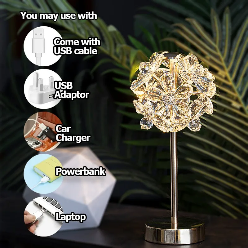 Simple and modern crystal lampshade, bedroom bedside lamp, living room study, home decoration, dandelion crystal table lamp