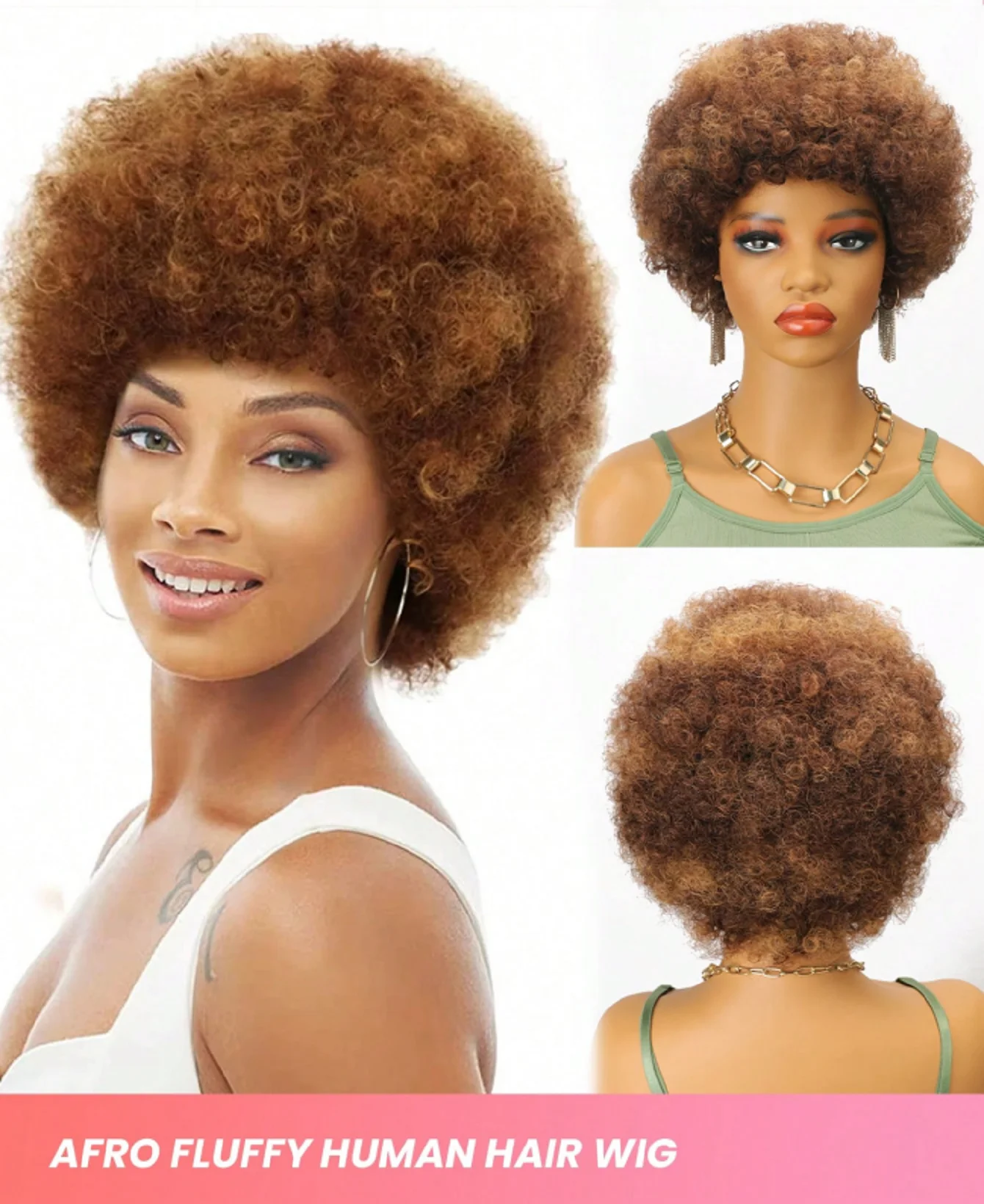 

Afro Wigs Human Hair For Black Women Afro Curly Wig P4-30 Color Full Machine Made Fluffy Wigs Bouncy and Soft Natural Looking