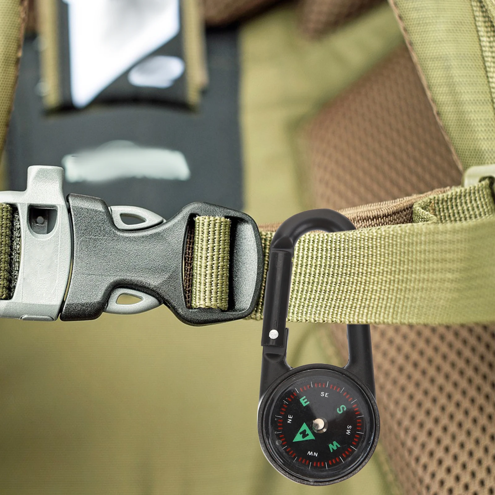 

2Pcs Multifunctional Climbing Buckle Compass Outdoor Hiking Travel Fishing Camping Accessory Wearresistant Pocket Navigation