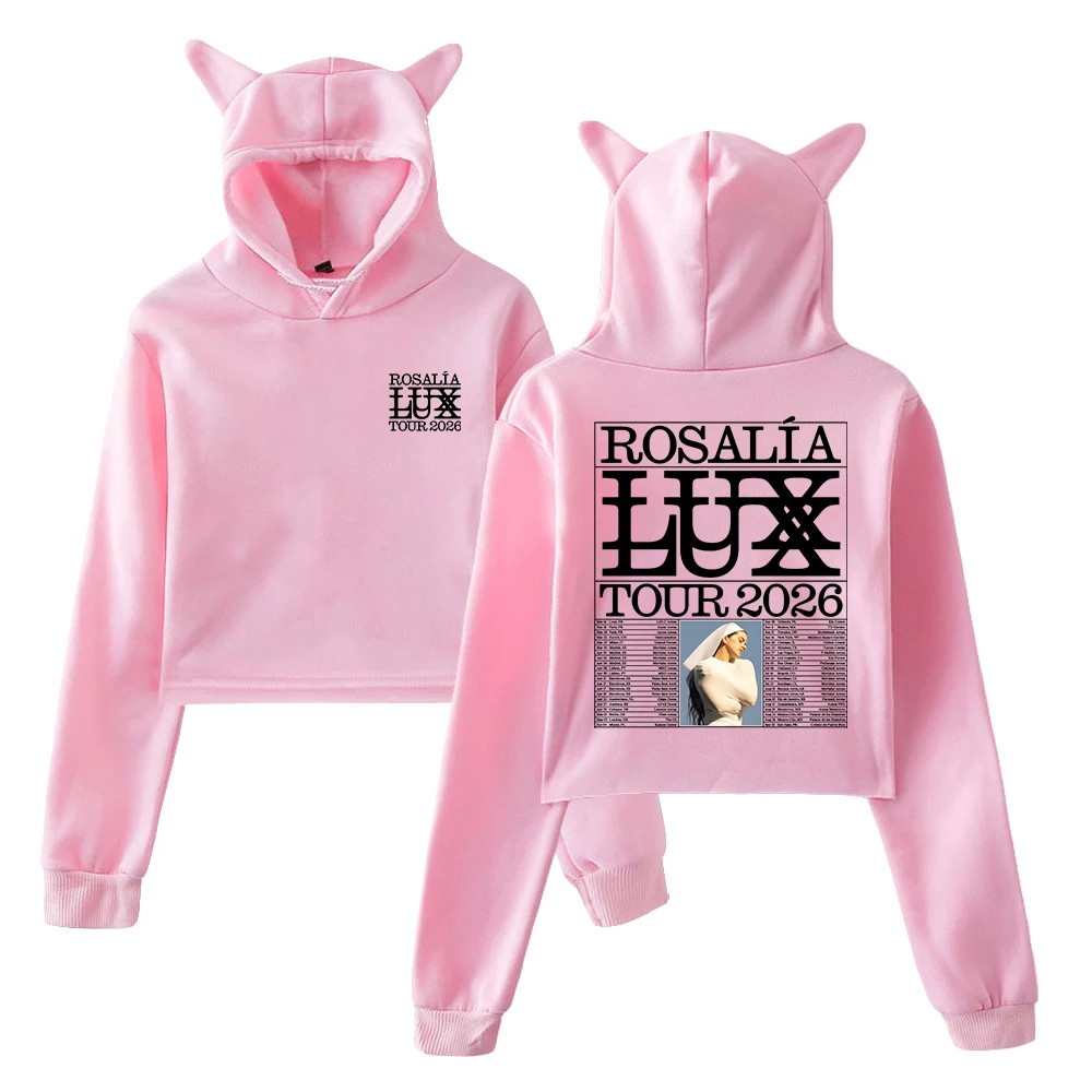 ロザリア LUX ツアー 2026 パーカー女性猫耳フード付きスウェットシャツ長袖クロップトップ婦人服