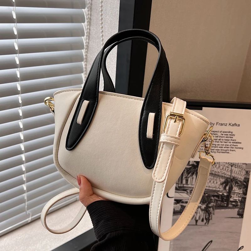 

Fashion Contrast Color Handbags Women's Trend Texture PU Leather Bucket Shoulder Bag 2023 New Commute Crossbody Bag