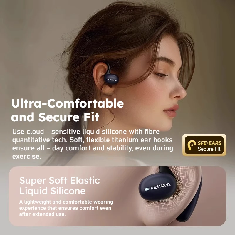 Sansui TW35 3D Spatial Audio Realtek Bluetooth 5.4 Headphone Deep Bass Open Ear Earphones 60 Hour Playtime Sport Headset IPX5