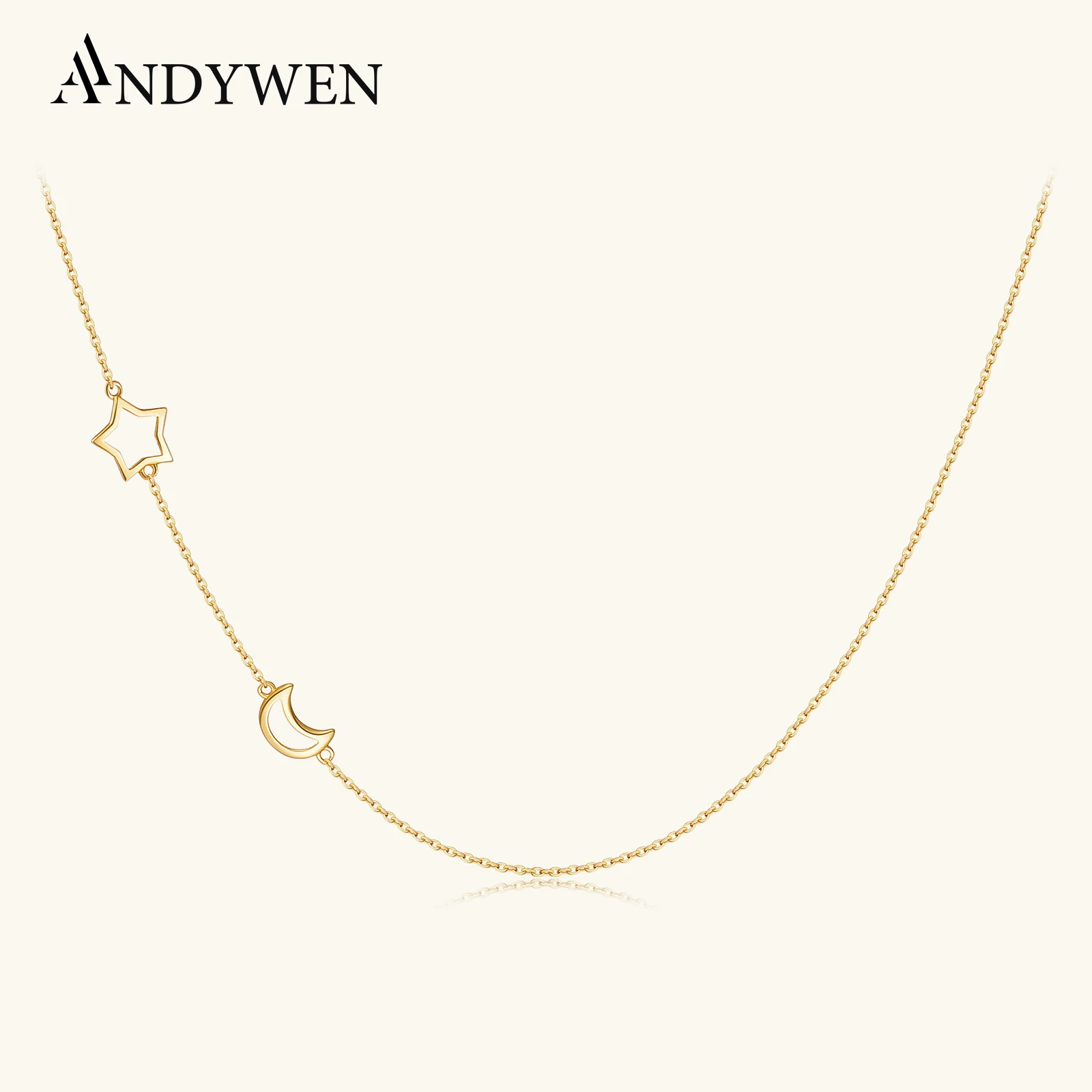 

ANDYWEN 925 Sterling Silver Moon Star Necklace Women Elegant Hollow Dreamy Choker, Delicate Collarbone Jewelry Gift for Her