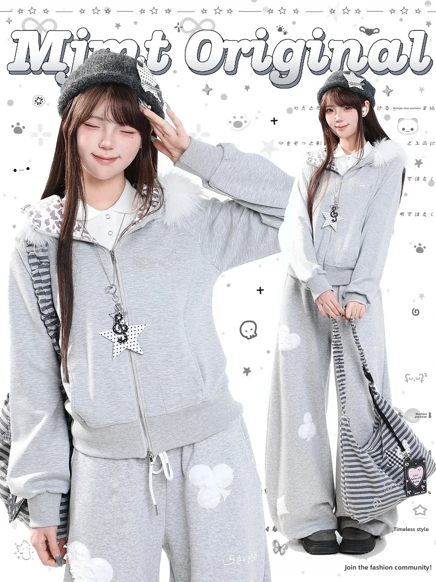 Retro American Leopard Print Spliced Hooded Zipper Short Coat Women's Loose Fit Sweatshirt Cardigan Autumn High Sensation