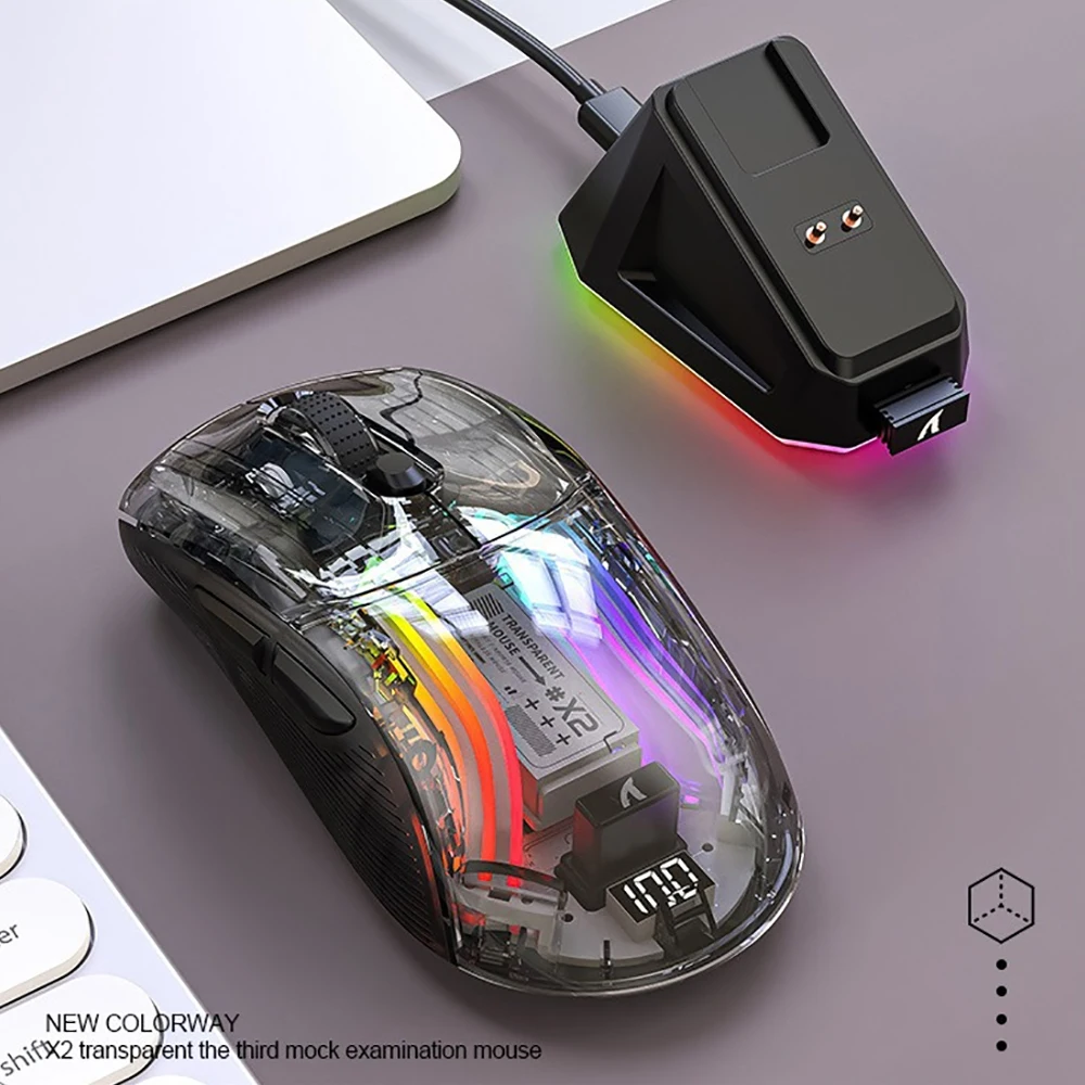 Attack Shark X2 Pro 2.4G Magnetic Charging Bluetooth Mouse Tri-Mode RGB Lights Transparent Digital Screen Display Laptop Mouse