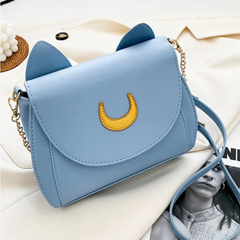 Summer Sailor Moon Ladies Handbag Black Luna Cat Shape Chain Shoulder Bag PU Leather Women Messenger Crossbody Small Bag