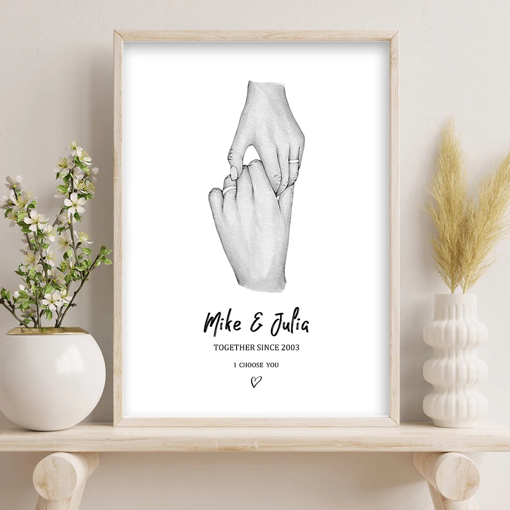 

Personalised Holding Hands Print Engagement Presents Custom Names Wedding Gift for Couple Decor Wall Art Canvas Painting Poster