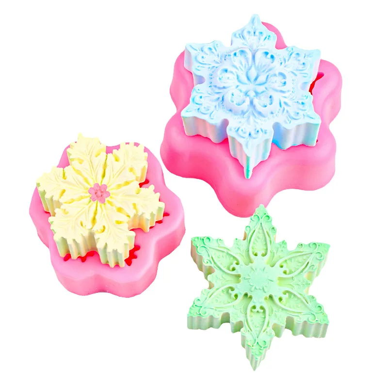 Three-dimensional Snowflake Aromatherapy Candle Fondant Silicone Mold Handmade Soap Diffused Plaster Decorative Mold B507