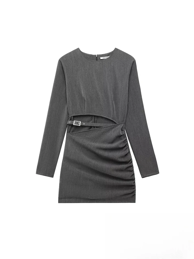 ชุดเดรสผู้หญิง KONDALA สไตล์เซ็กซี่เก๋ไก๋ ดีไซน์เว้าช่วงเอว คอทรงโอ พร้อมซิป ชุดมินิเดรสแฟชั่น ฤดูใบไม้ผลิ/ฤดูร้อน 2025 สไตล์โบฮีเมียน สำหรับงานปาร์ตี้