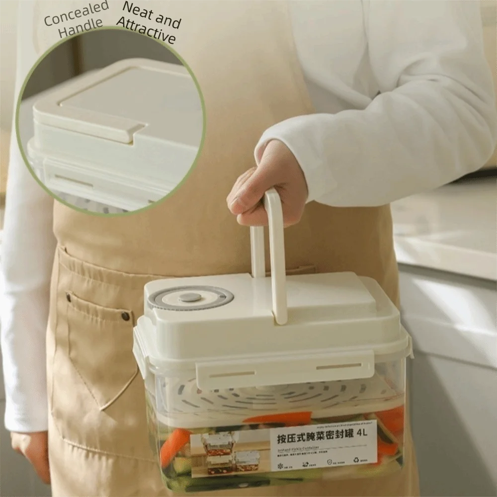Leakproof Pickle Jar with Press Plate 4L Airtight Kimchi Jar Press Type Large Capacity Pickle Container Kitchen
