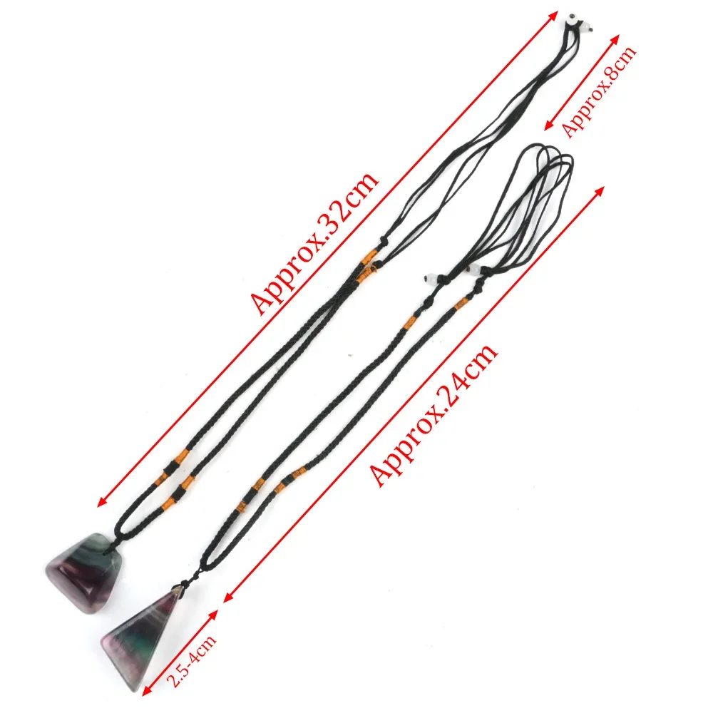 Regenbogen-Fluorit-Anhänger, 1 Stück, unregelmäßige Form, Reiki, natürliche Kristallscheibe, roher Quarz, Edelstein-Halsketten, schwarzes Seil für Frauen, Geschenk