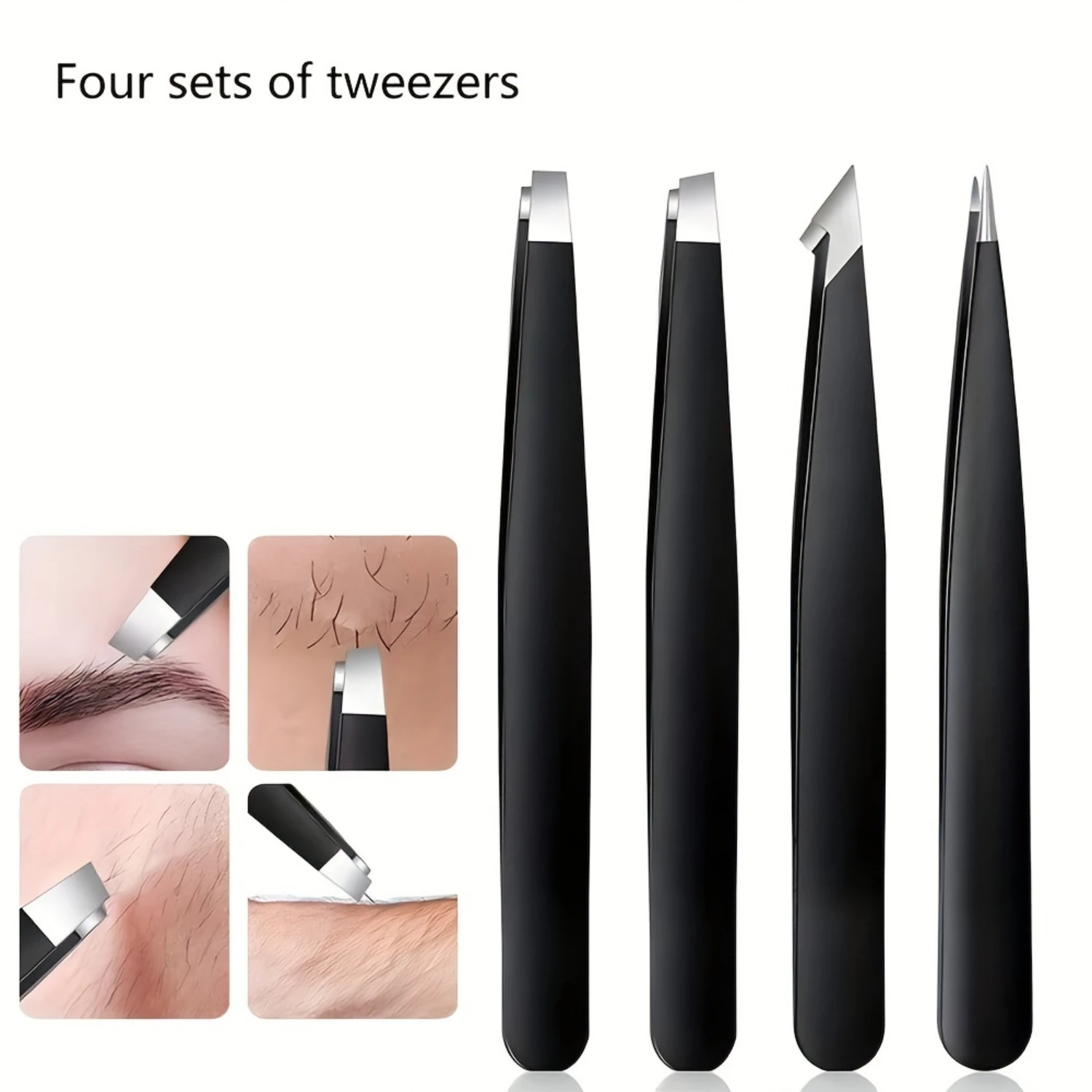 4pcs  Stainless Steel Eyebrow Tweezers Precision Tweezers For Eyebrow Facial Hair Removal