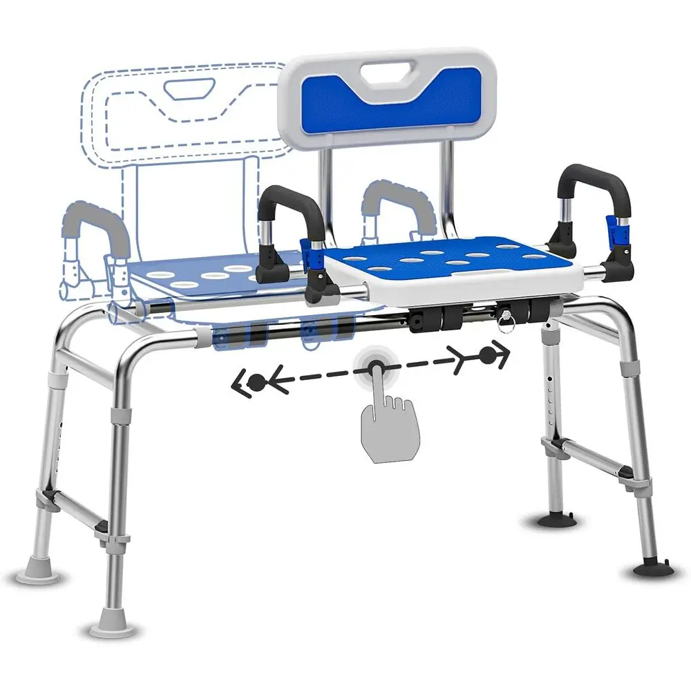 

Sliding Shower Chair with Arms and Back, 500lbs Tub Transfer Benches with Non Slip Aluminum Body and Suction Cups Adjustable Hei