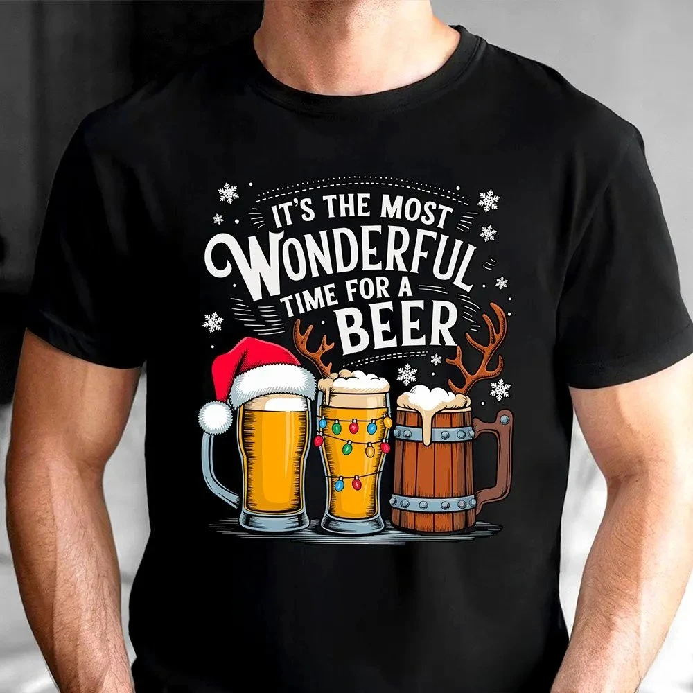 

Футболка «Это самый чудесный время за пиво», забавная праздничная рождественская футболка с пивом, повседневная модная уличная одежда большого размера, футболки, топ