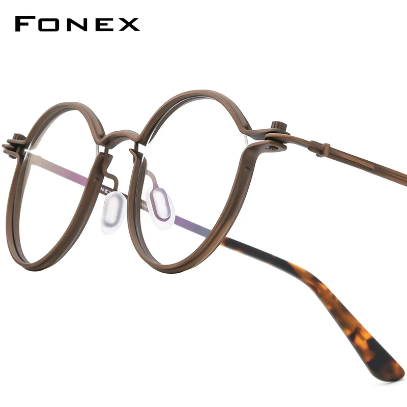 FONEX Titanium Eyeglasses Frame Men Brand Design Round Glasses Women Spectacles Japanese Handmade Retro Eyewear 85696