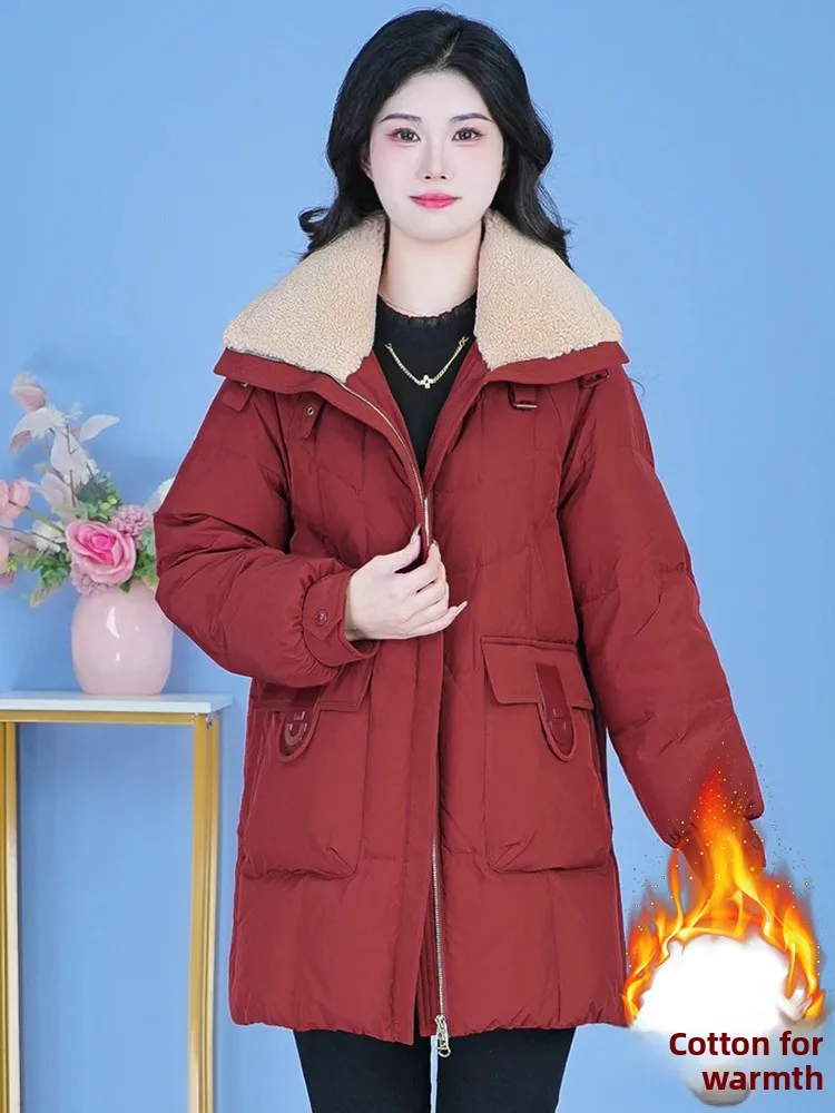Sli casaco de inverno feminino Thiened algodão para baixo Jaet comprimento médio coreano sle commute faion botão zíper cor pura