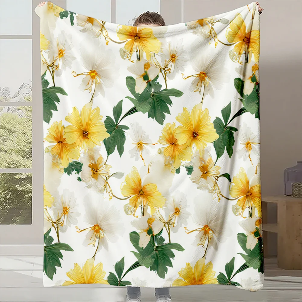 

1pc Yellow & White Floral Blanket - Soft All-Season Throw with Vibrant Daisy-like Flowers, Lightweight & Breathable for Sofa, Be