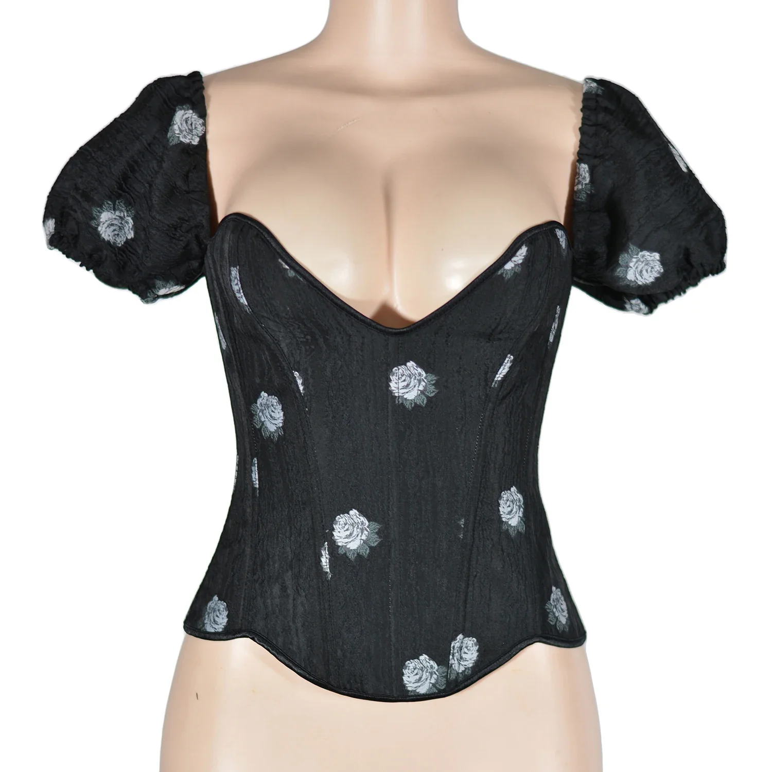 

Fish Bones Slimming Corset Girdles Bustiers Women New Style White Roses Princesses Palace Style Short Sleeves