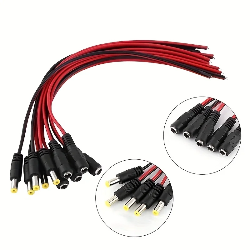 10 SZTUK 12V DC Złącza męskie żeńskie Jack Kabel Adapter linii kablowej Wtyczka Zasilacz 5,5 x 2,1 mm do taśmy LED