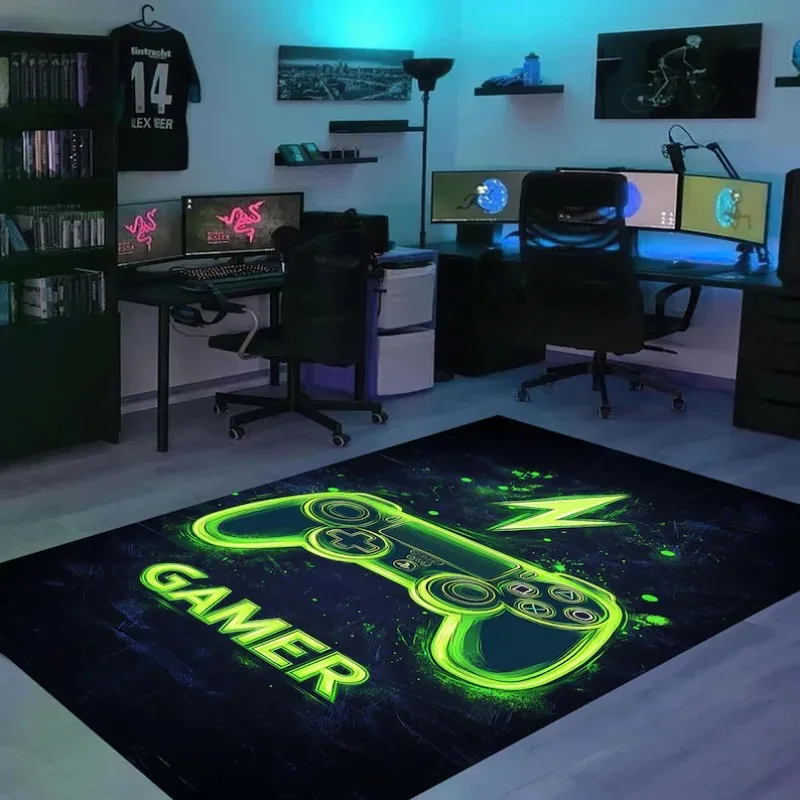 Colorful Game Controller Pattern Area Carpet Starry Sky Game Joystick Printed Anti Slip Floor Rug Suitable for Home Decoration