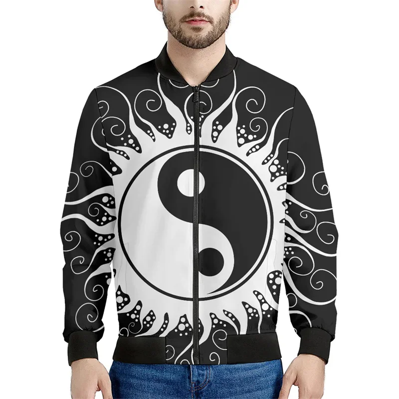 Black White Yin Yang Pattern Jacket Men Clothes 3d Printed Sweatshirt Cool Casual Bomber Zipper Jackets Street Fashion Tops Coat