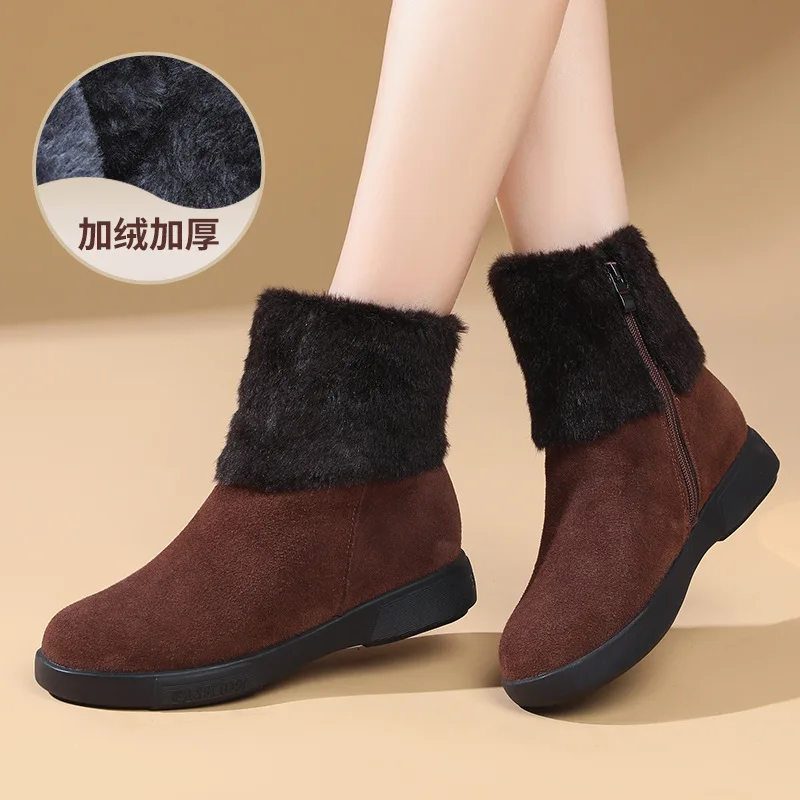 ZXRYXGS طبقة الرأس البقرة المدبوغ النساء أحذية الثلوج الأحذية 2025 موضة جديدة أنيقة الشتاء القطن الأحذية شقة لينة وحيد أحذية كبيرة الحجم