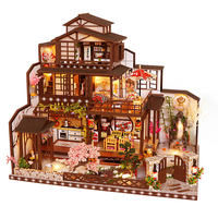 DIY Wooden Japanese Big Casa Ancient Capital Under Moonlight Doll Houses Miniature Model Kits Dollhouse for Friends Gifts