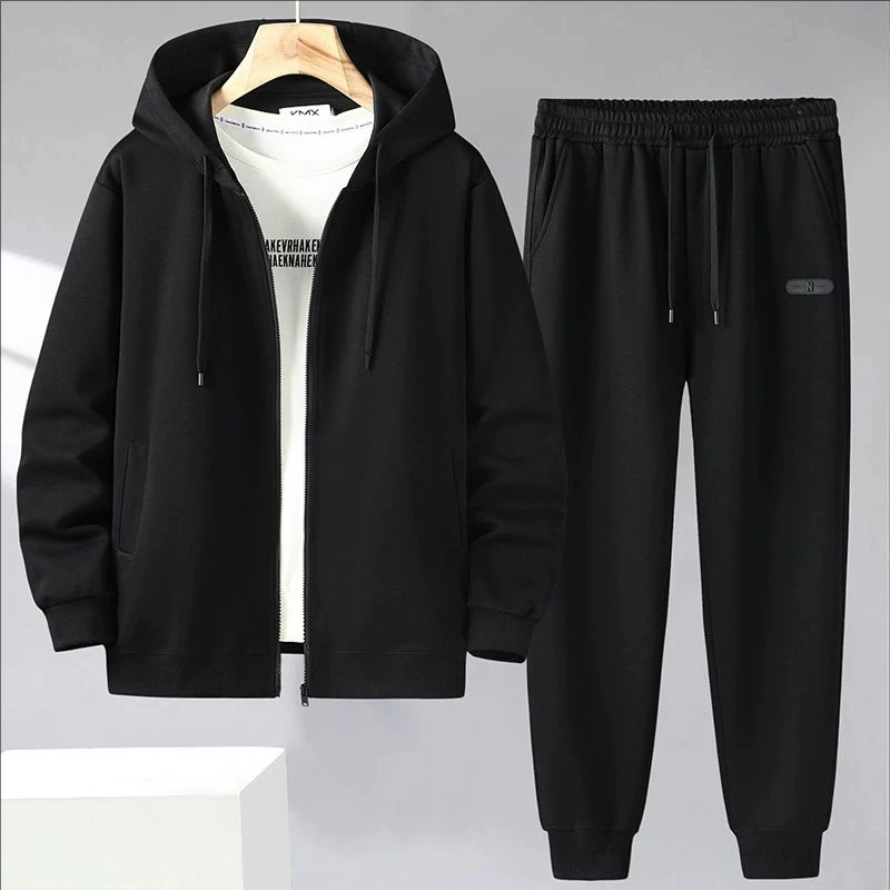 Men Spring Autumn hooded plus size loose trendy sweatshirt sweatpants casual sports two-piece set 170kg tracksuits Men's Sets