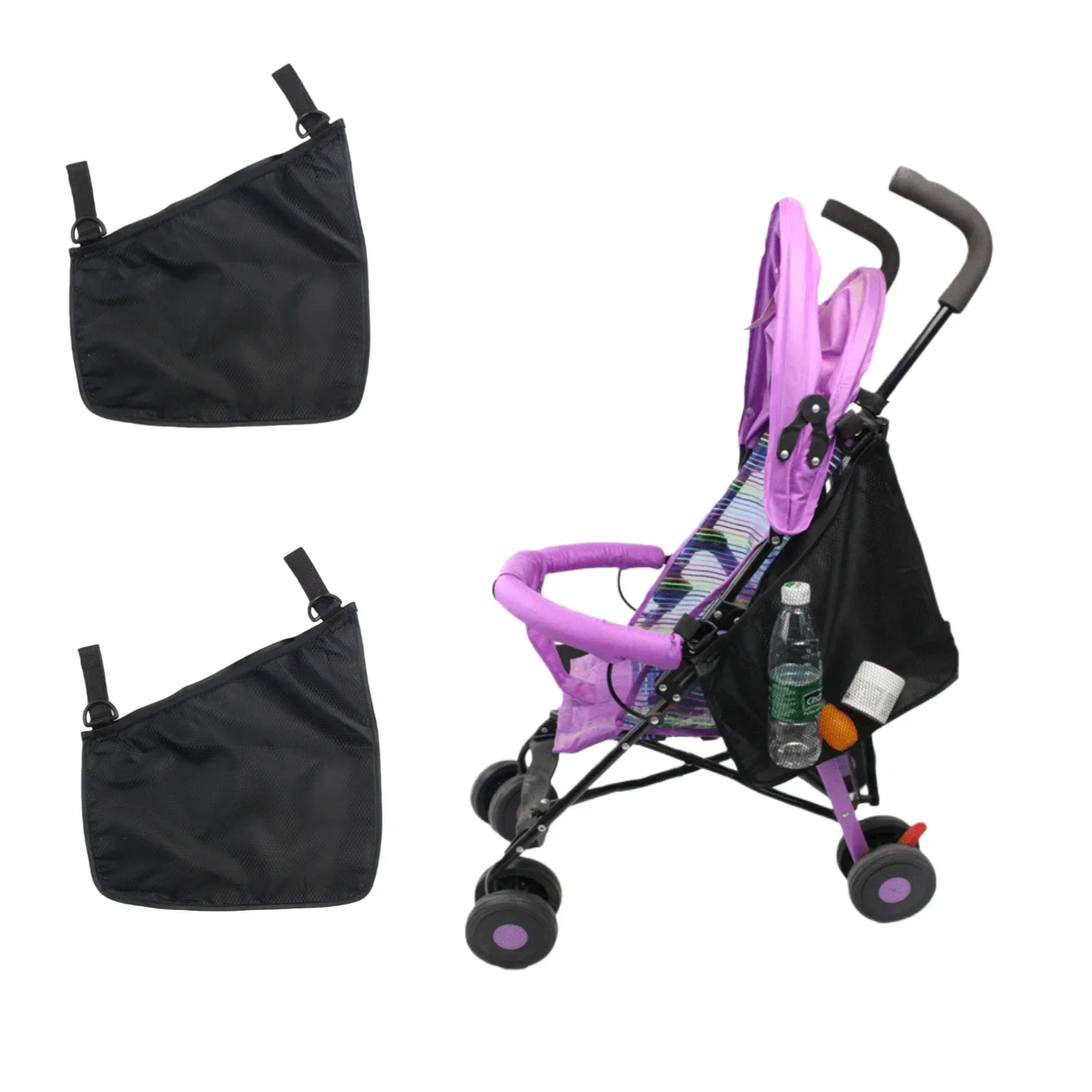 

One Pair Pram Universal Side Sling Stroller Mesh Cargo Net and Organizer Large Capacity Storage Space Non-Slip