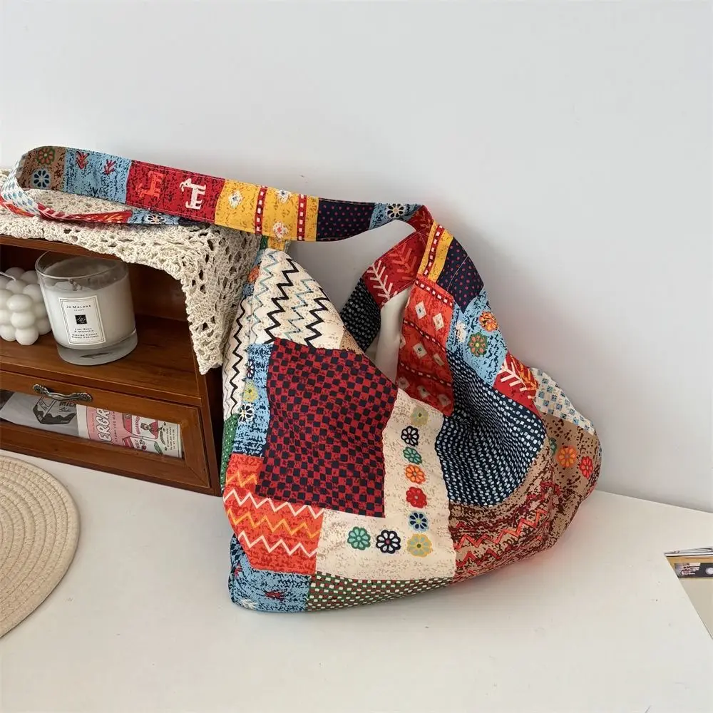 

Portable Cloth Ethnic Style Crossbody Bags Collage Style Large Capacity Shoulder Bag Handbag Retro Bohemian Messenger Bag Women