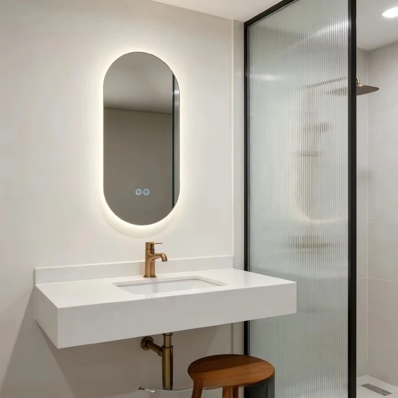 Modern LED wall mounted bathroom vanity light high definition backlight, touch switch, oval