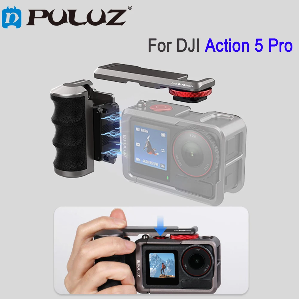 

PULUZ Handle Grip Camera Cage For DJI Osmo Action 5 Pro, Metal Camera Grip Handle Bracket Set For DJI Osmo Action 4 / Action 3