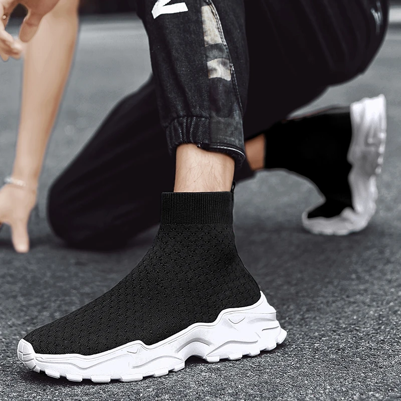 New 2023 Socks Shoes Black Sneakers Men Slip-On Summer Mesh Non-leather Casual Shoes Man Fashion Tennis Comfortable Breathable